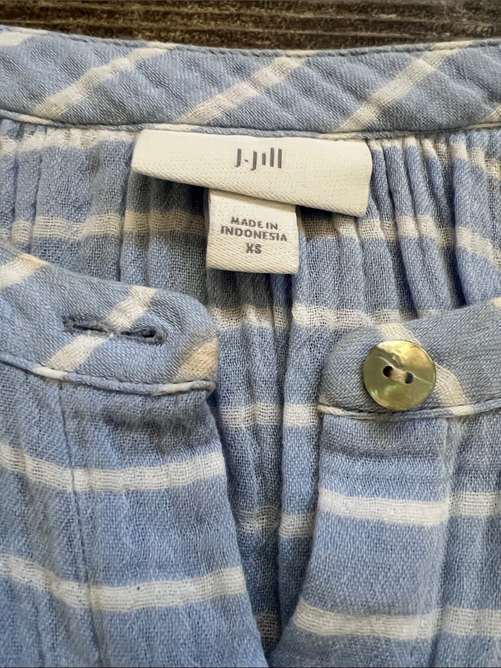 J. Jill Blue and White Striped Button Top